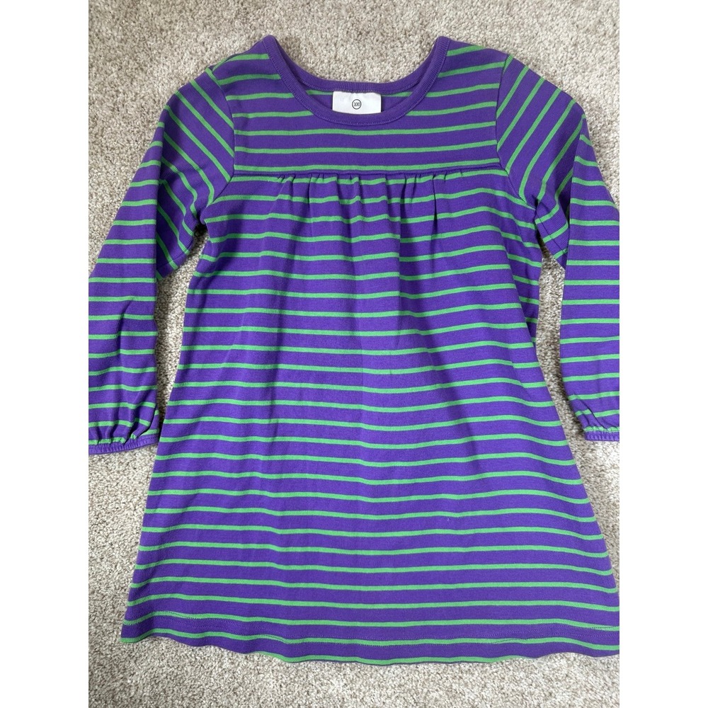 Hanna Andersson purple green striped dress 100cm 3-4